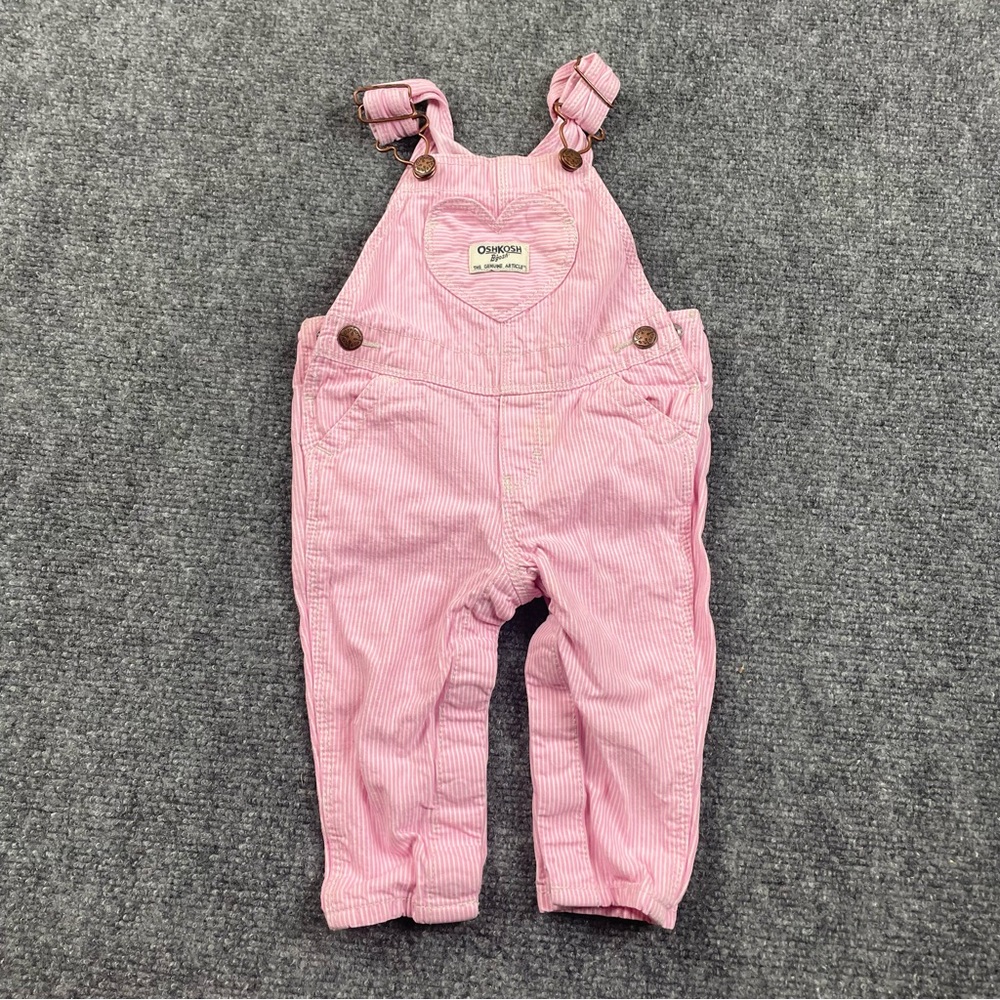 OSHKOSH B’GOSH Girls Pink/White Stripe Overalls size: 6M